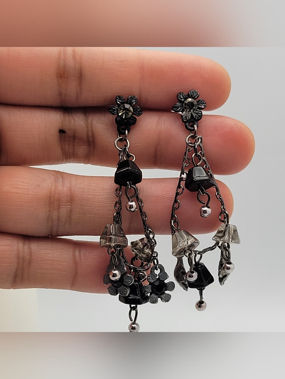 Unbranded Black and Gunmetal Floral Drop Earrings